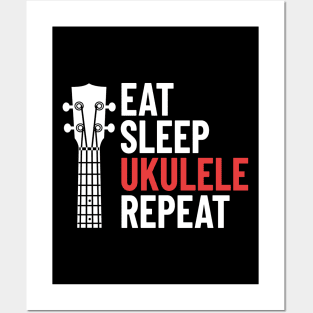 Eat Sleep Ukulele Repeat Ukulele Headstock Dark Theme Posters and Art